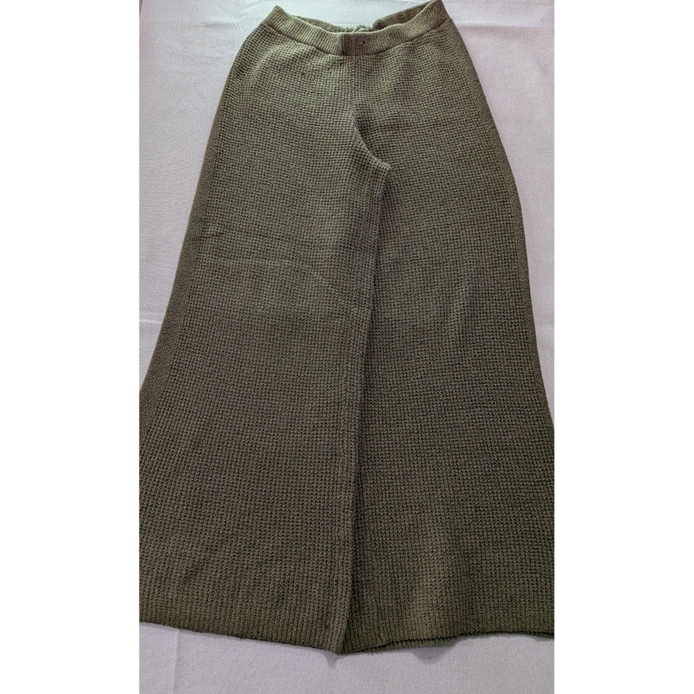 Aerie Wide Leg Knit Pants Womens Small Regular Olive Green Excellent Waffle Knit